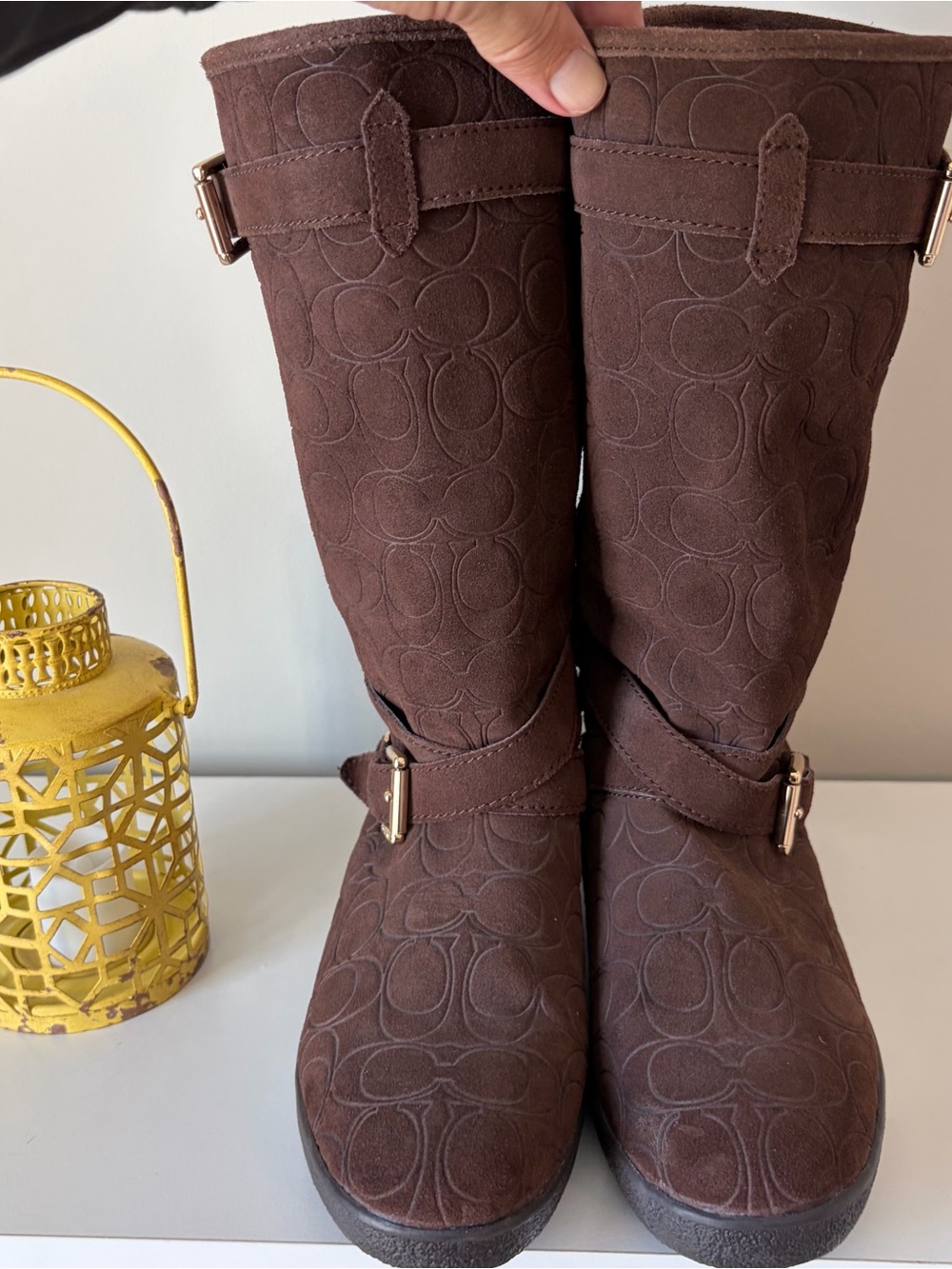 Coach Thelma Brown Suede Signature Mid-calf Boots 7.5 - Picture 2 of 7